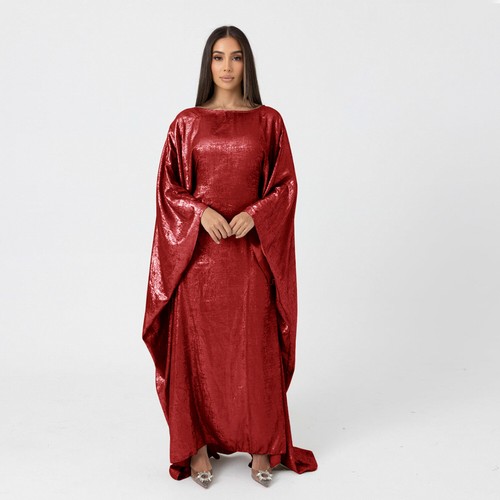Muslim Women Maxi Dress Bat Sleeve Shiny Abaya Kaftan Arab Loose Robe Dubai Gown - Picture 38 of 42