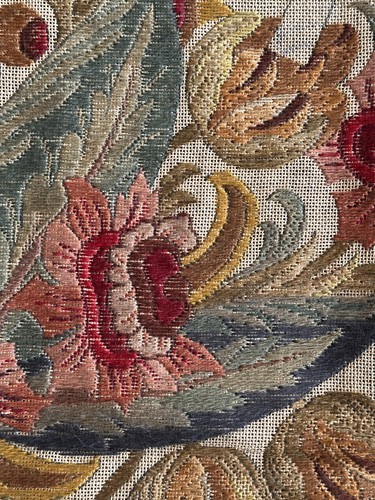 Antique Embroidery Textile for Two Chair Covers Floral Pattern - Picture 3 of 13