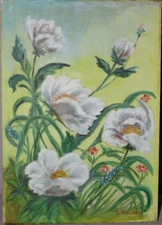 BIG 20" VINTAGE OIL PAINTING FLORAL STILL LIFE FOLK ART COUNTRY PRIMITIVE POPPIE