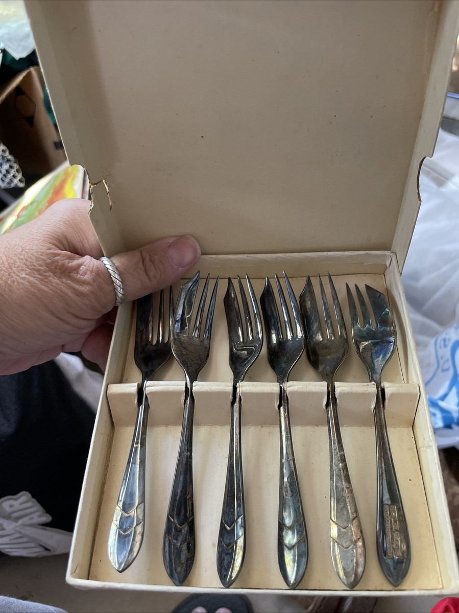Vintage Nickel Silver Set 6 Pastrey Knives Forks Combo SHEFFIELD