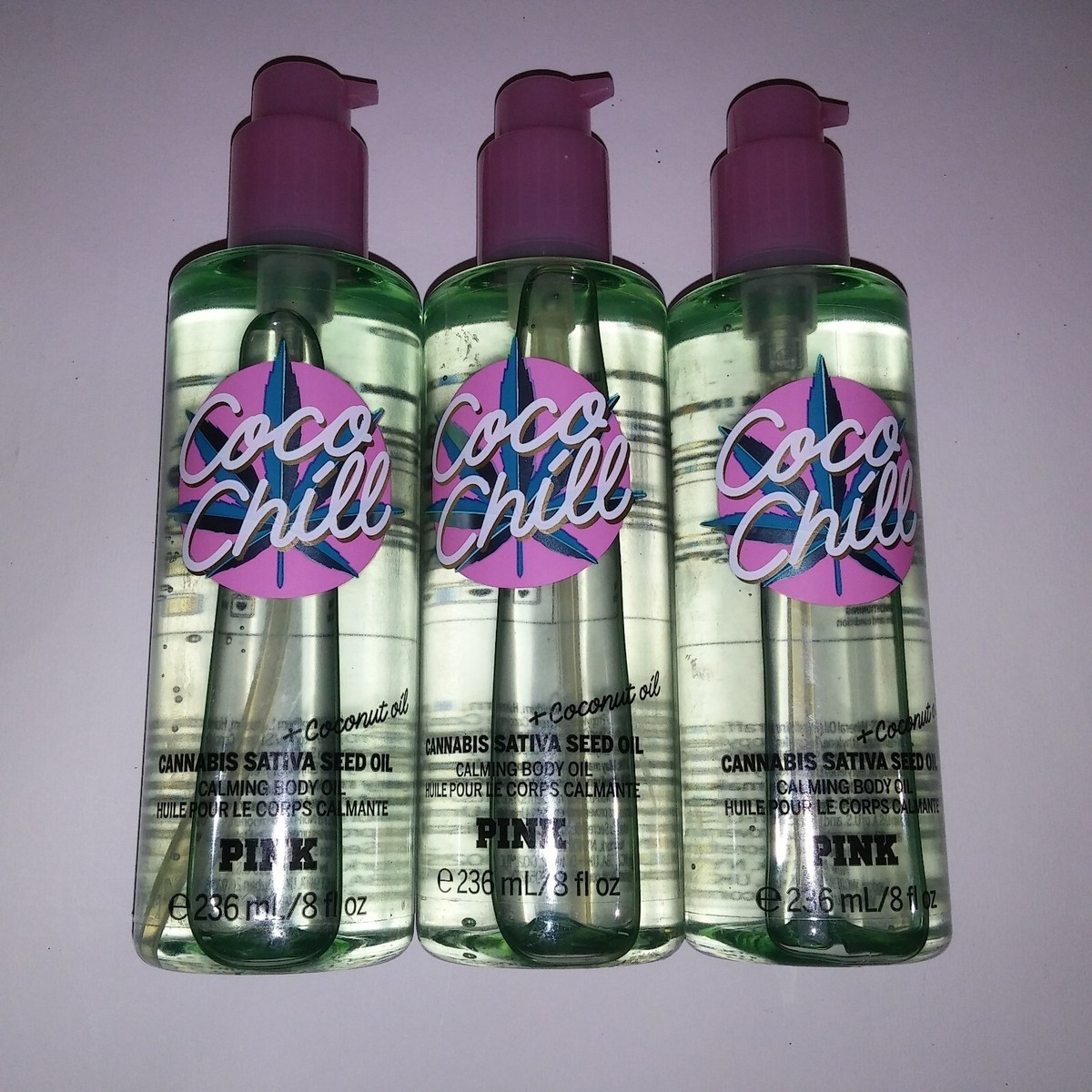 Set of 3 Victoria Secret PINK Coco Chill Calming Body Oil Full