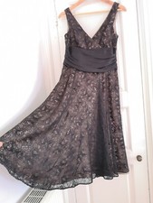 Monsoon black lace dress size 10 a-line silk sleeveless evening party occasion