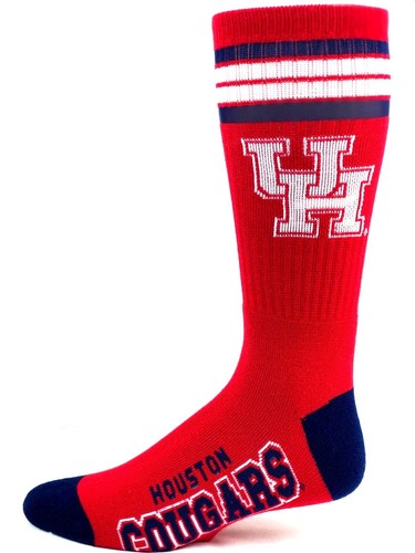 Houston Cougars College Red & Navy 4 Stripe Deuce Crew Socks - 第 1/3 張圖片