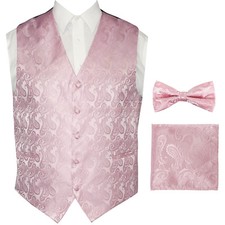 Pink Paisley Vest Waistcoat  Bow tie Hanky Wedding Prom Tuxedo