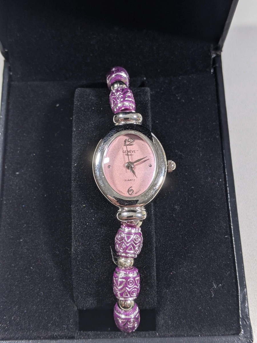 Geneve sterling silver Watch with Purple Accents Geneva Purple & Silver Toned Wristwatch w/ Adjustable Buckle  main image 2