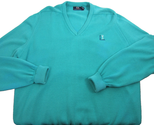 Suéter de Golf PGA Tour Vintage Años 80 Verde Azulado Hombres XL Cuello en V Orlon Acrílico Desvanecido - Imagen 2 de 8