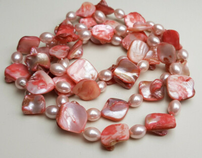 Mode-Collier 110 cm Muschel Nuggets Perlmutt lachsfarben Mode-Perle K 400