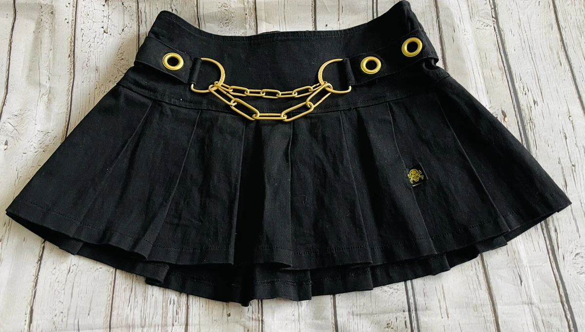 Tripp Nyc DAANG Mini Skirt Black Gold Chains XS Pleated Goth Punk DAANG GOODMEN
