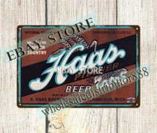 1930s BREWING HANCOCK MICHIGAN HAAS PILSENER BEER IRTP tin sign indoor outdoor