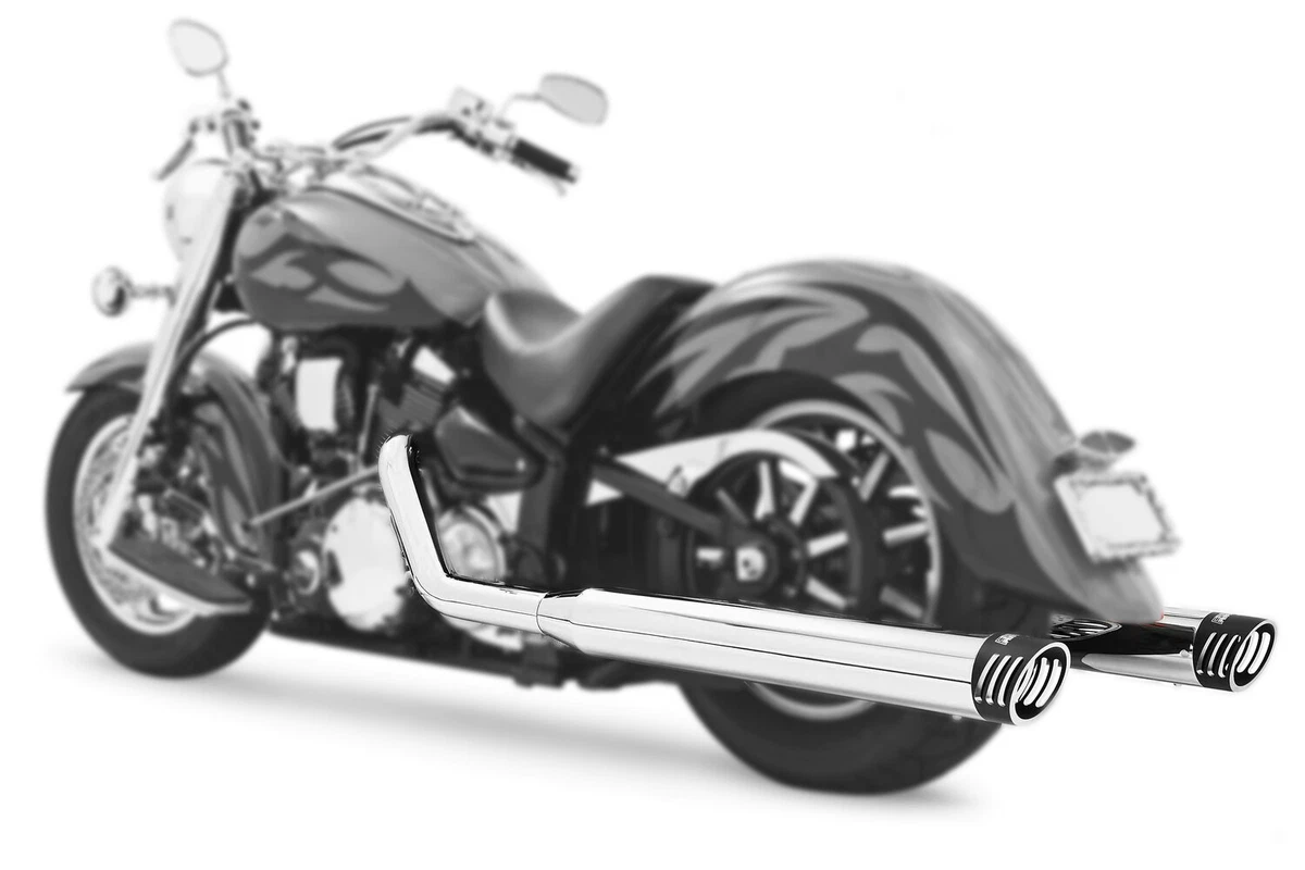 Racing Dual 4in. Full Exhaust System Chrome Blk Tip Road Star
