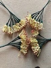 Vintage Millinery Flower Yellow Red Stamen 4 bunch Lot Unused Stock HzL