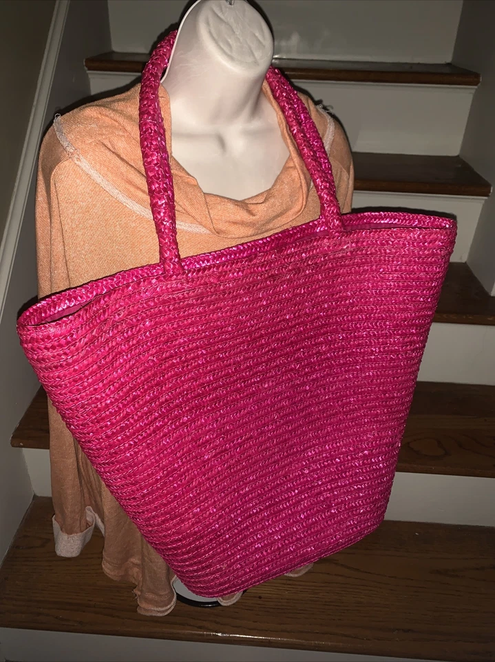 Bolso de Playa Vintage OSCAR DE LA RENTA Fucsia Rosa Caliente Perfumes París ❤️tb Foto 2 de 4