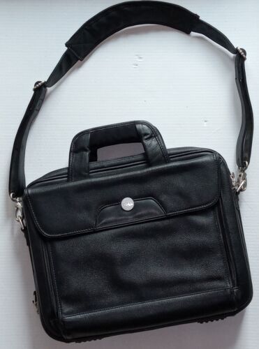 Dell Black Leather Shoulder Laptop Brief Case Bag - Afbeelding 1 van 4