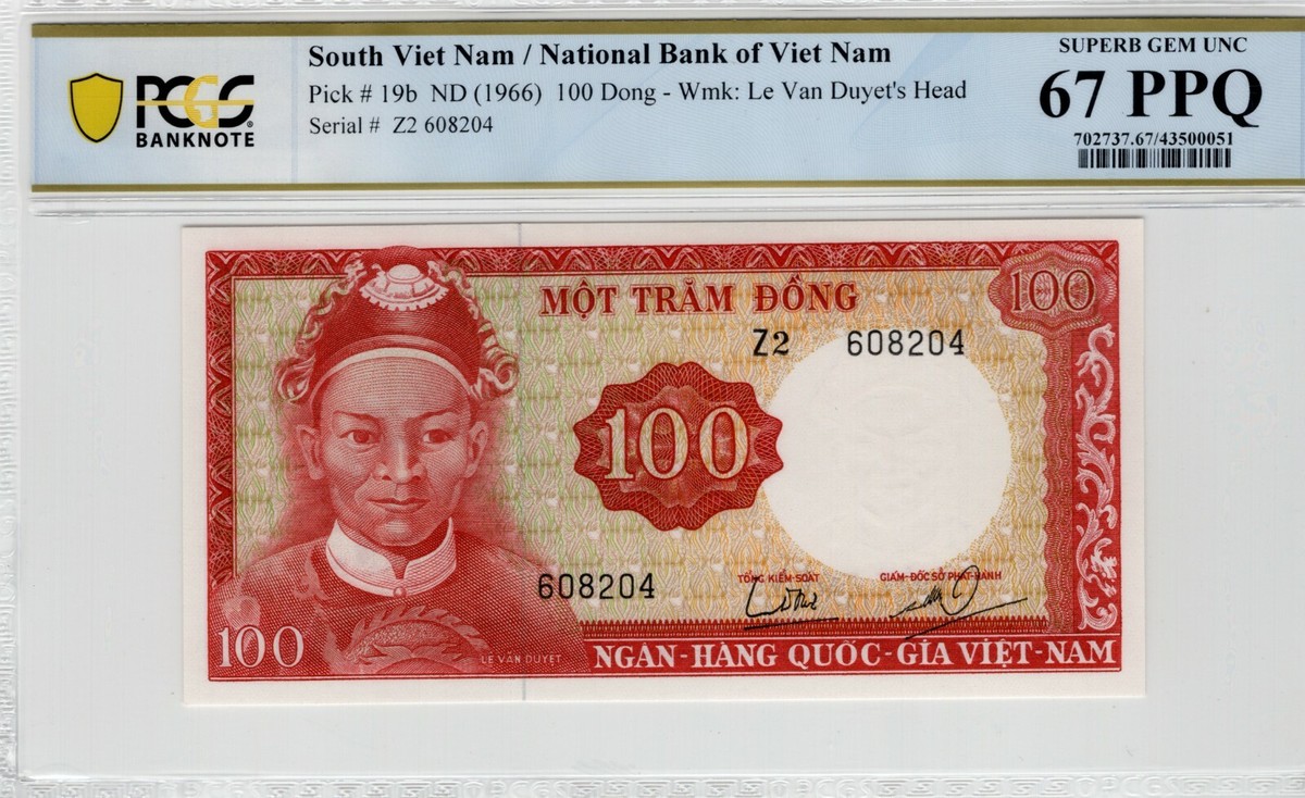 Vietnam 1966 100 Dong PCGS Banknote Certified UNC 67 PPQ Pick 19b