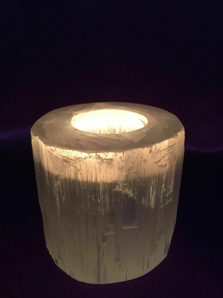 Selenite Crystal Candle Holder SET of 2 HANDMADE 3 Candle Tea Light Stand Lamp  - Image 4 of 4