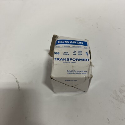 Edwards Class 2 Signaling Transformer 598 120V 50/60Hz  (8V 16V 24V 20VA 30VA)