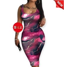 Women's Purple Marble Print U-Neck Sexy Bodycon Dress Large size 12-14 NEW