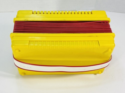 VTG EMENEE MUSICAL TOY KEYBOARD ACCORDION ORIGINAL CASE #403 YELLOW RED WORKS - Picture 6 of 23