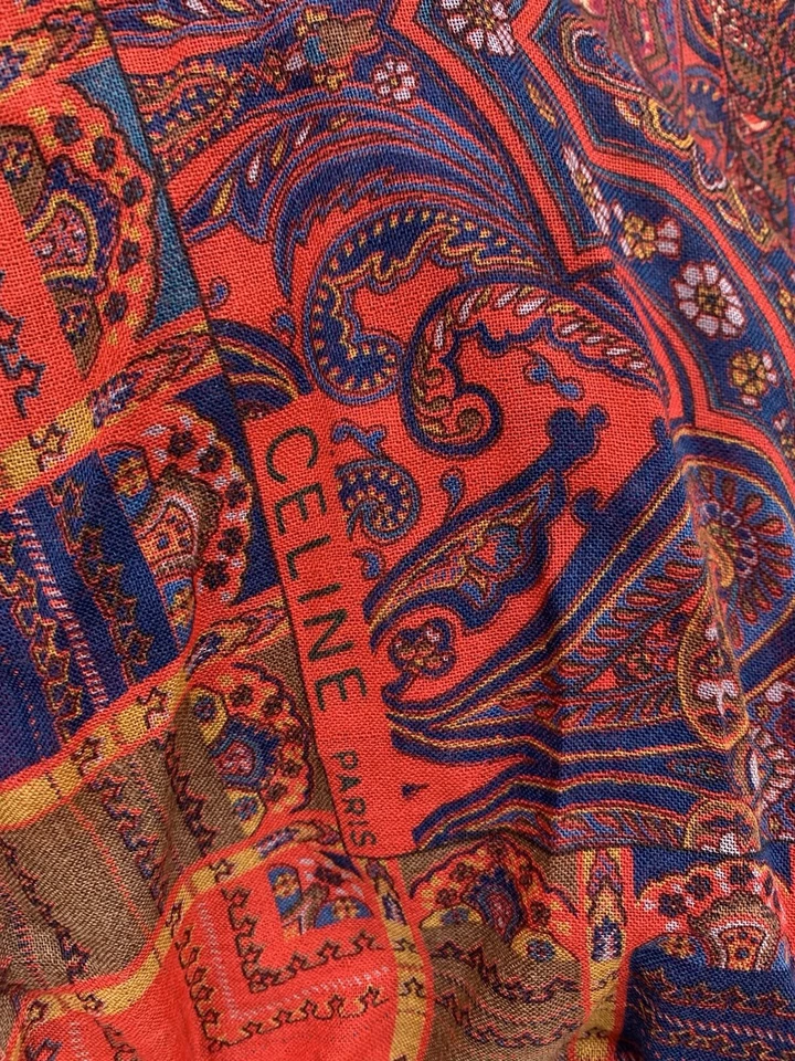 Mantón CELINE PARIS PAISLEY ROJO CUADRADO LANA 52 en HECHO EN ITALIA #A3 Foto 3 de 4