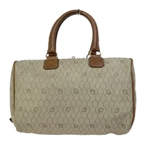 CHRISTIAN DIOR Logo Honeycomb Hand Bag Canvas Leather Beige Brown France 62ED382
