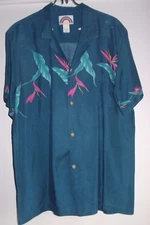 Paradise Found Button Up Hawaiian Shirt Medium? Vintage Blue Short Sleeve