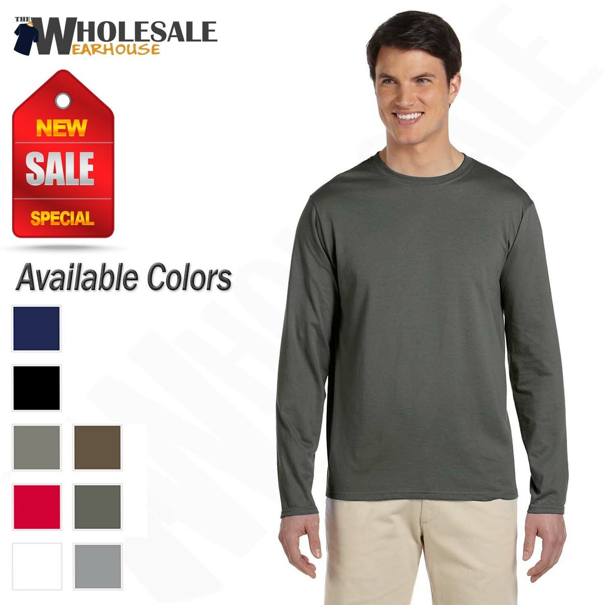 Camiseta Gildan Para Hombre Manga Larga 100% Algodón Cuello Redondo Cuello  Cinta G644, image size:1200x1200