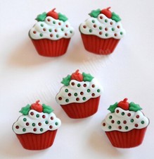 5 Christmas Decorated Cupcakes / Shank Button...