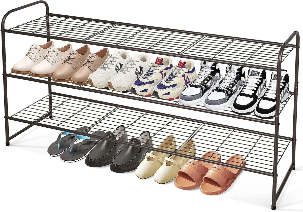 3-Tier Long Shoe Rack for Closet Metal Shoe Organizer for Entryway