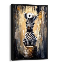 SMALL ZEBRA CUTE BATHROOM WALL ART  -FLOAT EFFECT FRAMED CANVAS ART PRINT