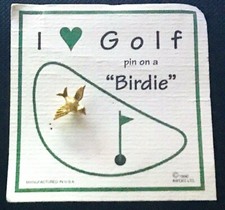 Vintage Tiny  pin On A Birdie  Golfing Golf Ball Gold Lapel Pin NOC 1982 USA