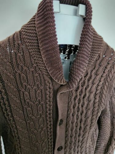 Gap Men’s Brown Cable Knit Heavy Textured Cardigan Sweater Size M - Picture 2 of 19