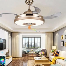 36/42"Bluetooth LED 7-Color Change Chandelier Invisible Ceiling Fan+Music Player