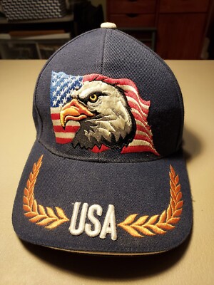 Eagle USA Flag Oakleaf  Navy Blue Adjust Back Baseball Cap Hat