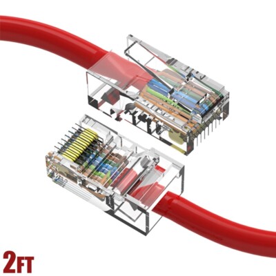 2FT Cat5e RJ45 Ethernet LAN Network UTP Non-Booted Patch Cable Copper Wire Red