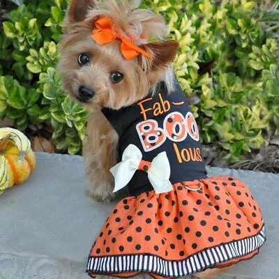 Dog Dress & Leash Set Doggie Design "Fab-BOO-lous" Halloween Sizes X-S & Med