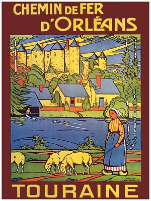 3542.Travel Poster Design.TOURAINE French town.Home interior design art.Room