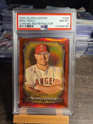 2024 TOPPS ALLEN & GINTER CHROME MIKE TROUT RED REFRACTOR /5 PSA 8 