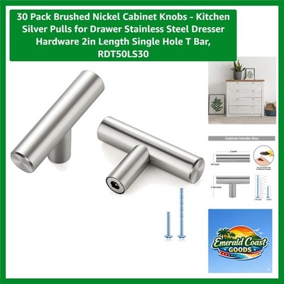 30 Pack Brushed Nickel Cabinet Knobs