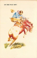 1940s Lone Wolf Western Artist Bucking Bronco Postcard 25-11189
