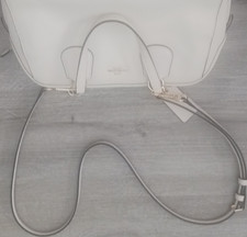 Coach Off White Bone Pebbled Satchel Bag Top Handle Zip Adjustable Strap Tag