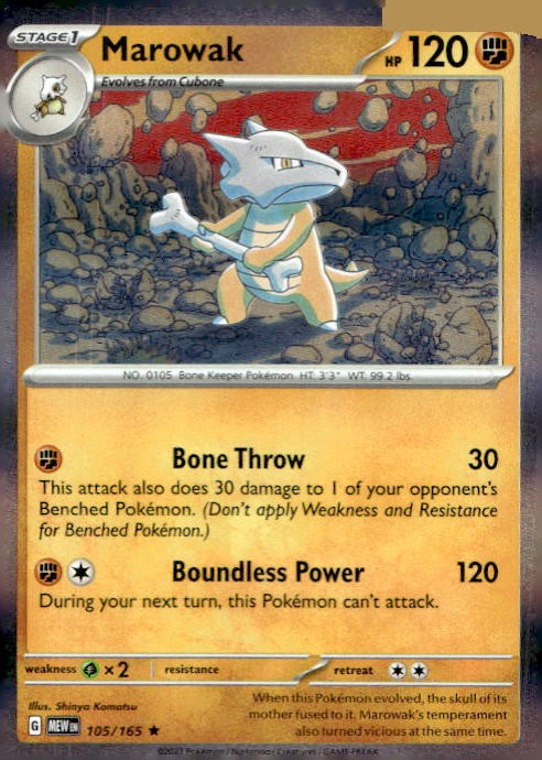 Marowak 105/165 Rare 151 Pokemon Holo Lightly Played