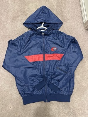 Mens Duckster ProGroup Windbreaker Hooded Size M Black Blue Nylon VTG 80's BH