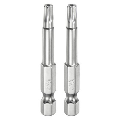 2pcs T25 Security Torx Bit 1/4'' Hex Shank 2'' Long Tamper Resistant Star Bits
