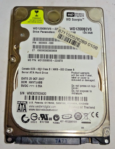 WESTERN DIGITAL *** WD1200BEVS *** 120GB *** SATA HDD Notebook 2,5 Zoll #NFP1332