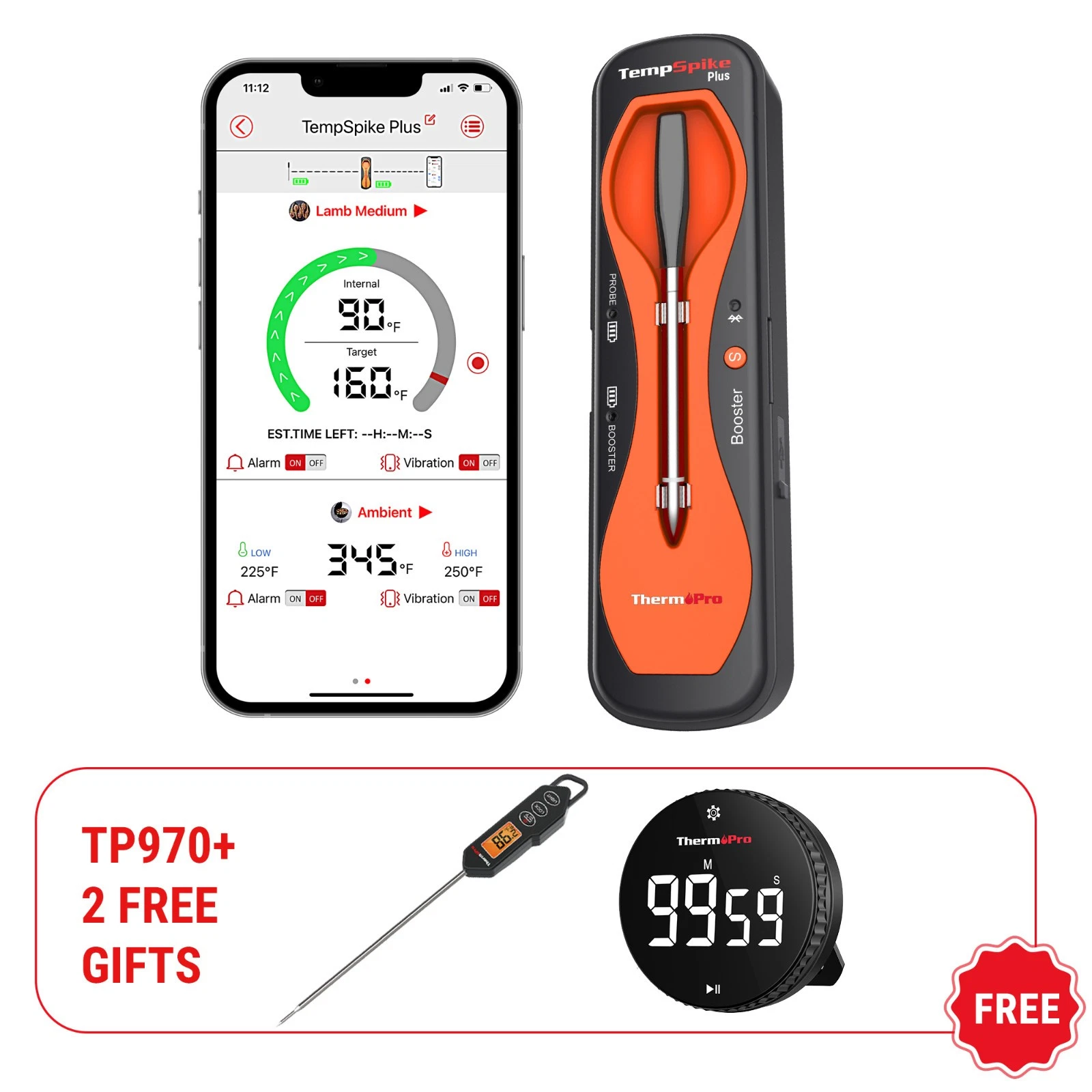 TempSpike TP970 Wireless Meat Thermometer Combo+TP01HW Instant Read+TM04 Timer