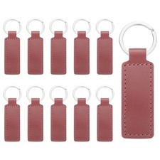 10 Pcs Leather Rectangle Laser Engraving Keychain Blanks Date Red, 3.7"x1" 