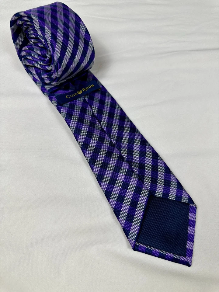 Corbata de seda para habitación club púrpura azul marino guinga a cuadros corbata formal de negocios Foto 2 de 4
