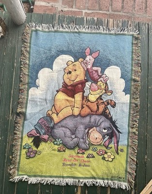 Disney Classic Pooh Throw Blanket Goodwin Weavers Fringed Tapestry Tigger Piglet