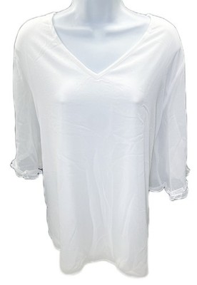 XXL Messic Blouse Ivory Sheer Top with Attached Undershirt Stretch