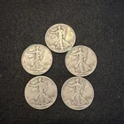 Lot Of Five (5) Walking Liberty Half Dollars. 90% Silver.  1.8085 Oz Of Silver